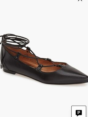 Black Leather Halogen Owen Pointy Toe Ghillie lace Flats  Metal-Tipped Ankle 7.5